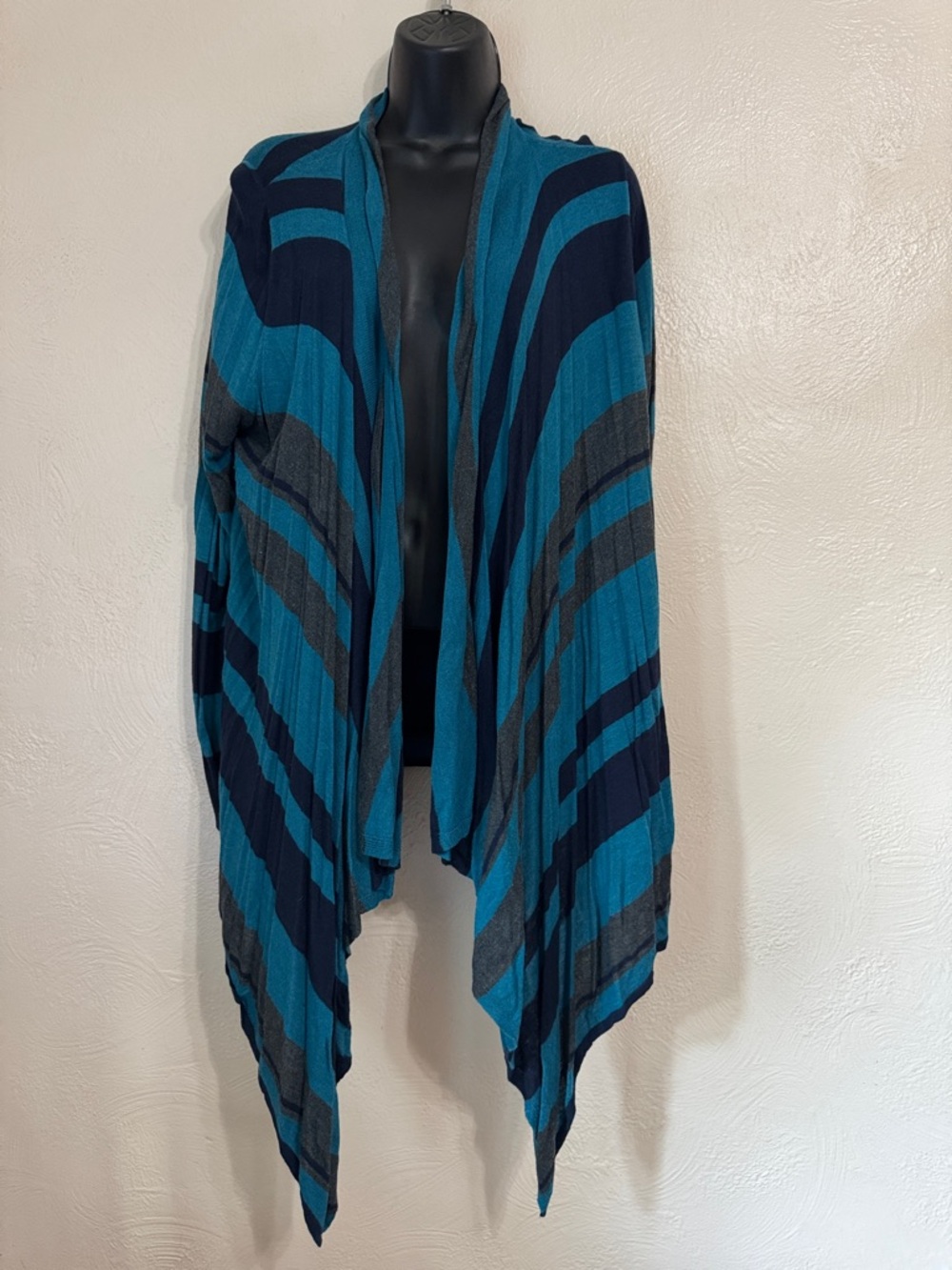 Lane Bryant Teal and Navy Draped Open Cardigan